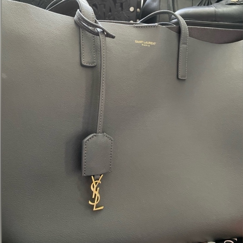 SAINT LAURENT SHOPPING TOTE STORM GRAY LEATHER🌟🤩 - Picture 8 of 15